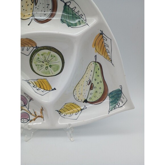Vtg Hand Painted Italian Divided Serving Dish Platter Tray Fruit Harvest - Picture 4 of 6